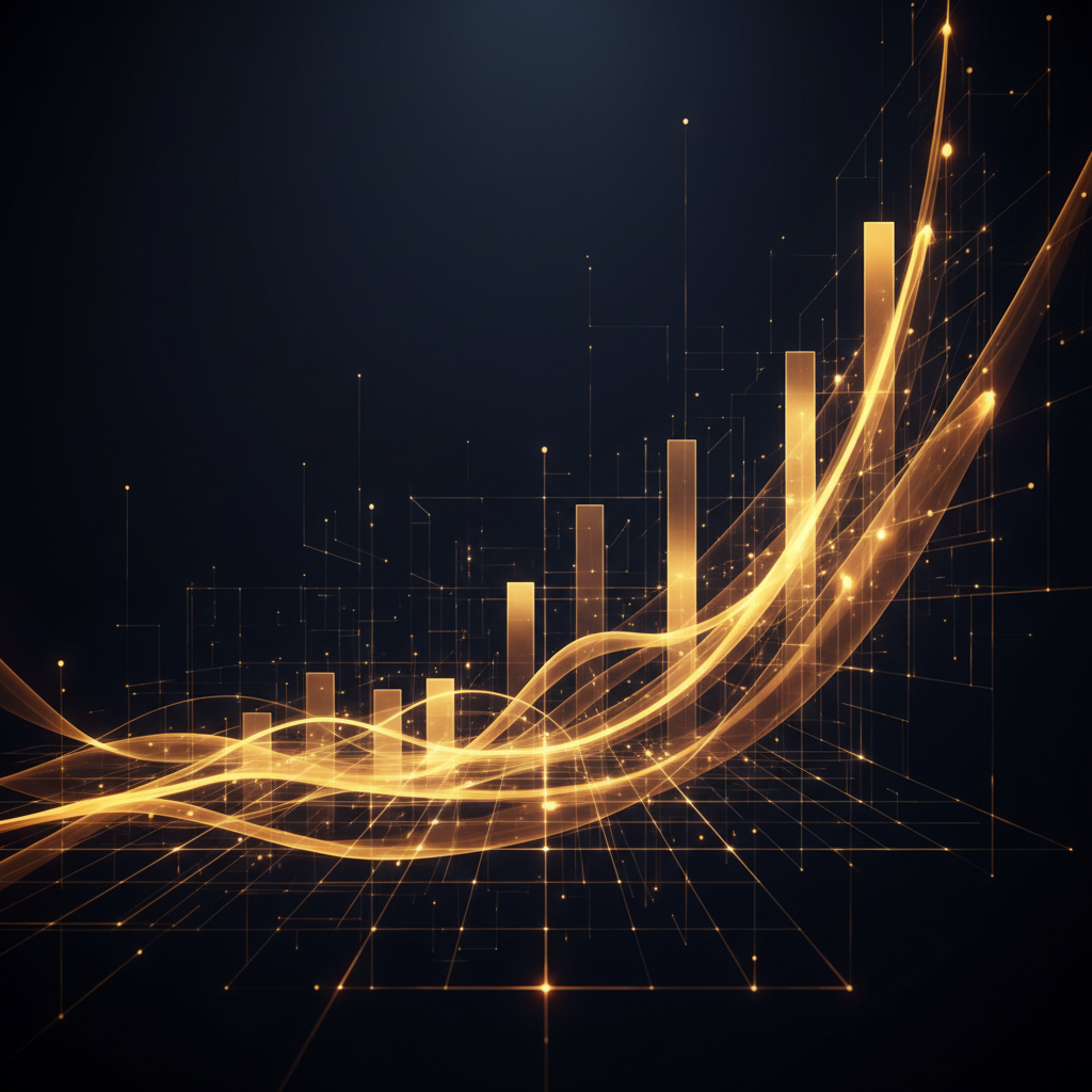 Abstract performance marketing data visualization with growth charts and bold analytics